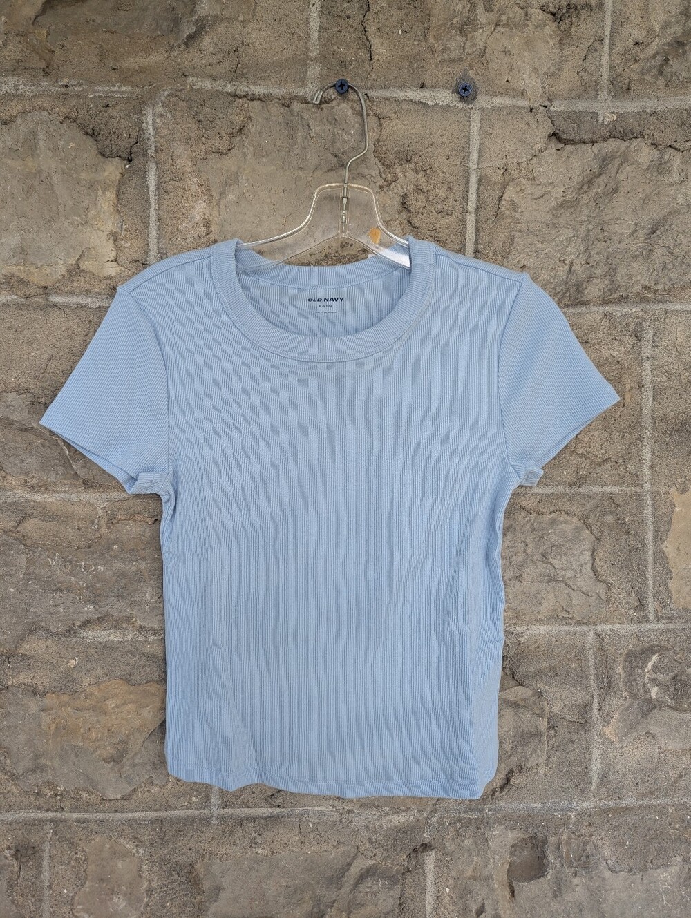 Old Navy Pale Blue Ribbed Crewneck Short Sleeve Tee Medium Petite